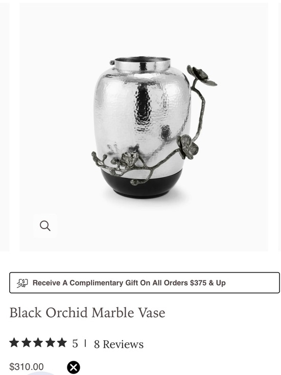 Michael Aram Other - Michael Aram Silver Hammered Vase with Black Base and Floral Accent